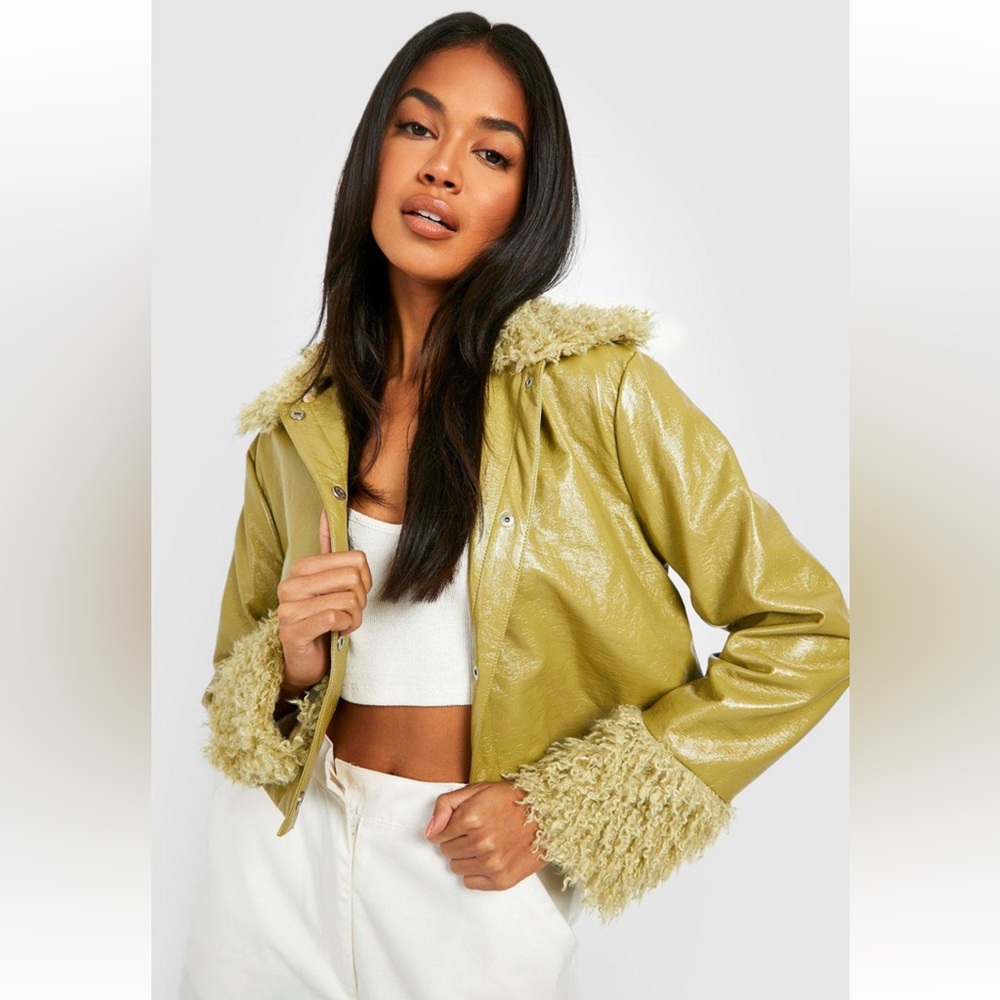 Faux leather jacket with fur